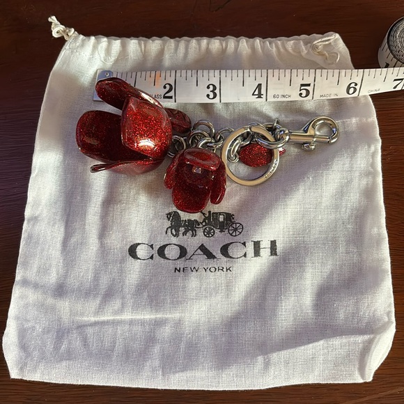 Coach Tea Rose Key Chain/Bag Charm—Silver and Red - Picture 7 of 8